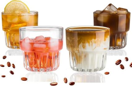 8oz Drinking Glasses Set of 4, Stackable Iced latte Coffee Glass, Beer Glasses, Cocktail Glasses, Coffee Mugs for Latte, Tea, Water glasses for bar 8oz Drinking Glasses Set of 4, Stackable Iced latte Coffee Glass, Beer Glasses, Cocktail Glasses, Coffee Mugs for Latte, Tea, Water glasses for bar