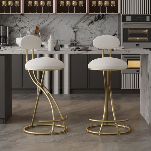 Round Bar Stool Armless Velvet Barstools with Back Set of 2 Upholstered Counter Chair for Dining Room, Kitchen Island (Gold & Creamy White) Round Bar Stool Armless Velvet Barstools with Back Set of 2 Upholstered Counter Chair for Dining Room, Kitchen Island (Gold & Creamy White)